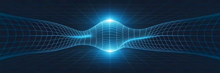 Dynamic branding illustration of warped grid with soft ambient lighting &ndash; Great for technology, digital design, or futuristic branding materials.