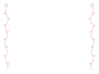 手描きのシンプルで可愛いピンクの花フレーム　縦ライン