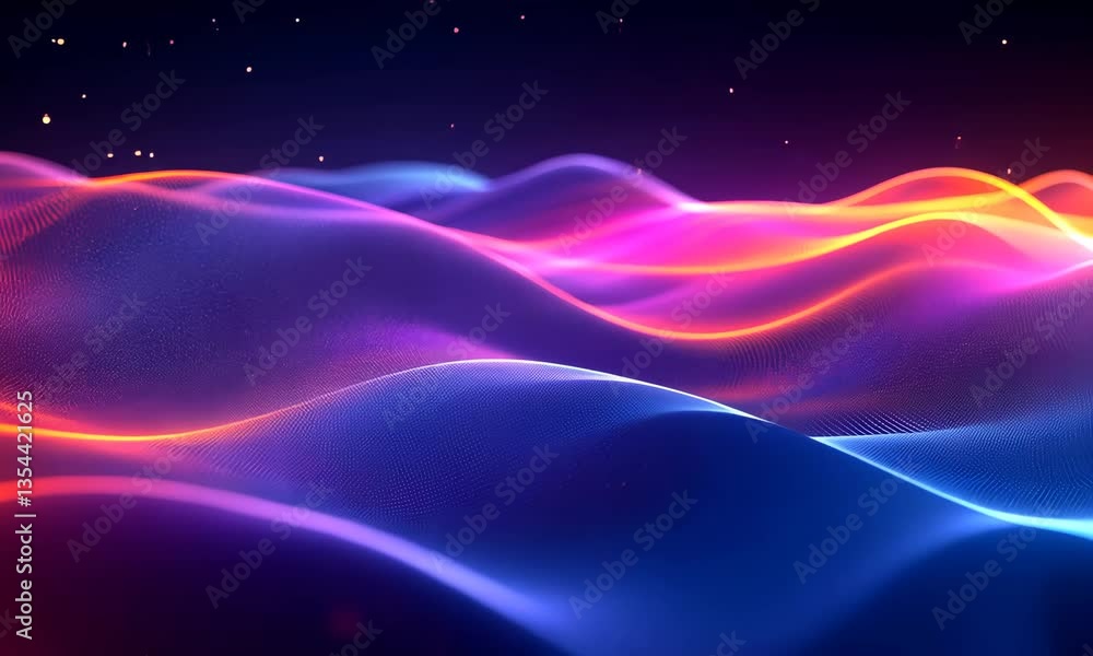 Poster abstract wavy colorful particle surface animation background for creative projects