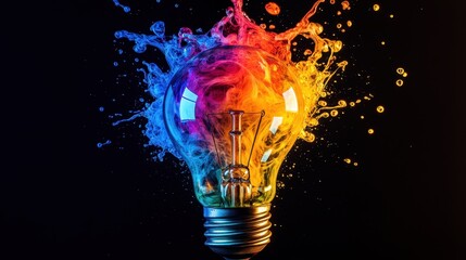 Creative Idea Lightbulb with Colorful Splashes