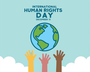 International Human Rights Day Banner with Earth and Diverse Hands.