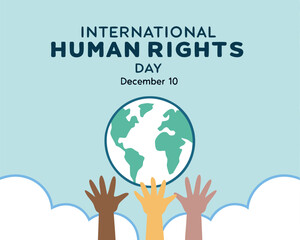 International Human Rights Day Banner with Earth and Diverse Hands.