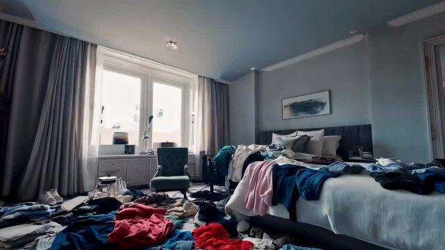Messy room with clothes
