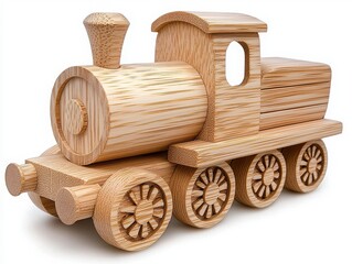 Wooden Toy Train Engine Made from Natural Bamboo for Kids and Playtime
