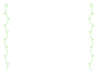 手描きのシンプルで可愛い緑色の花フレーム　縦ライン