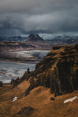 Iceland's diverse landscape features majestic mountains, dramatic coastlines, glaciers, and...