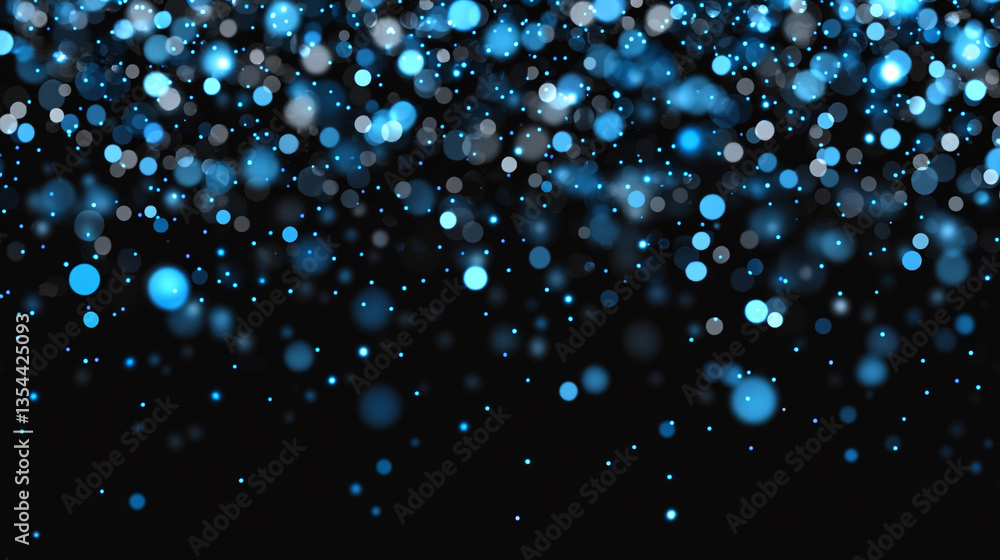 Poster a background with blurry blue and white bokeh lights on a dark gradient background design element