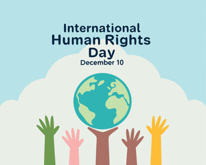 International Human Rights Day Banner with Earth and Diverse Hands.
