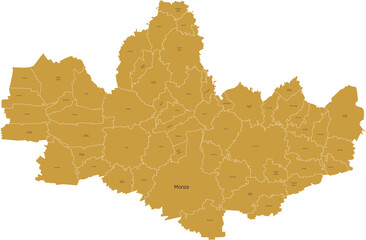 Vector image of the province of Monza e Brianza with separate municipalities and editable labels	