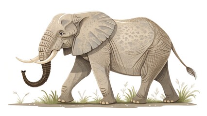 Obraz premium An illustration of an African elephant walking, depicted in a stylized or cartoonish manner