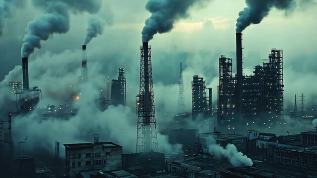 Industrial Emissions: A visually striking depiction of industrial chimneys billowing smoke, painting a stark picture of environmental concerns and the impact of pollution.