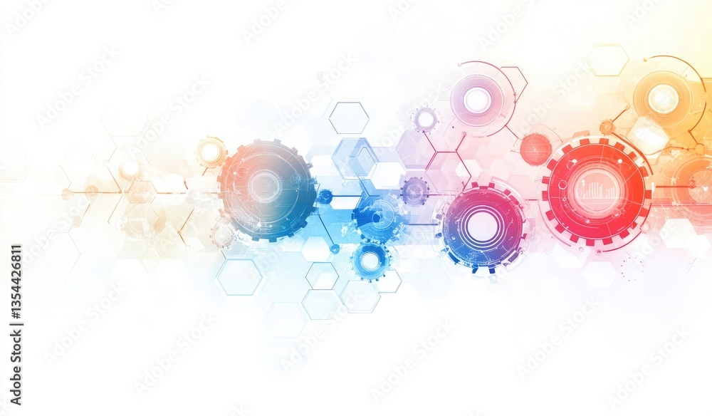 Poster abstract technology background with colorful gears and hexagons