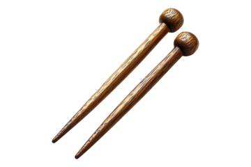 A pair of large wooden knitting needles Isolated on Transparent Background PNG Image.