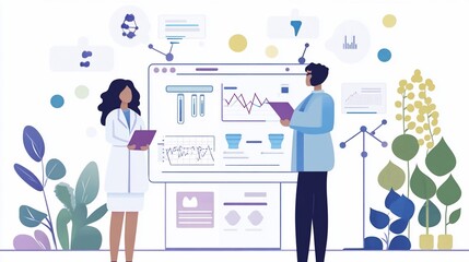 Scientists Analyzing Data on Big Screen Display
