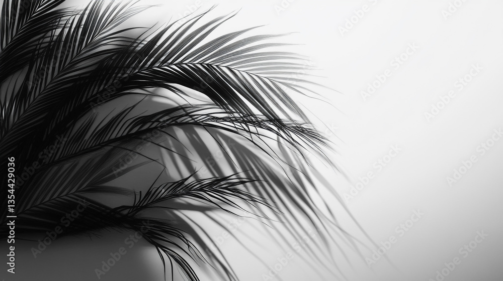 Aufkleber monochrome image displaying palm fronds casting shadows against a light colored surface backdrop