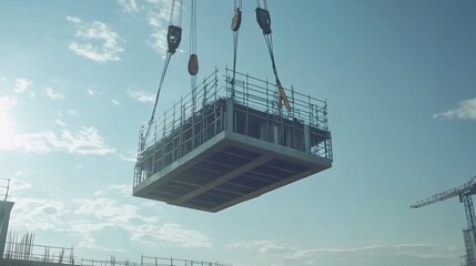 Construction Site: A Prefabricated Concrete Section Being Lifted by a Crane