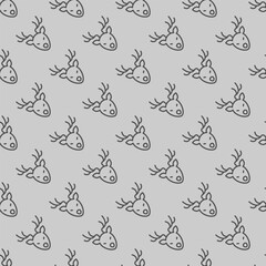Deer head with antlers line seamless pattern, happy christmas theme. Vector graphics. Forest deer animal face sign with background, repeat line icon.