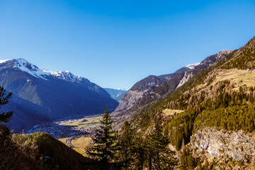 Naklejka premium Ötztal Valley with mountain scenery, Umhausen, Tyrol, Austria, March 19, 2025