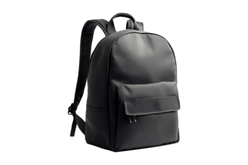 Black backpack mock up Isolated on Transparent Background PNG Image.