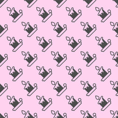 Wax candle on plate solid seamless pattern, happy christmas theme. Vector graphics. Candlestick with flame sign with background, repeat glyph icon.