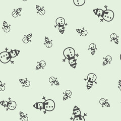 Snowman with scarf and hat solid seamless pattern, happy christmas theme. Vector graphics. Snow ball humanoid man, kids joy sign background, filled with glyphs icon.