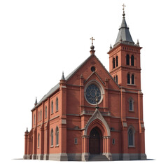 "Historic Red Brick Church with Gothic Architecture – Religious Landmark"transparent background png generated ai