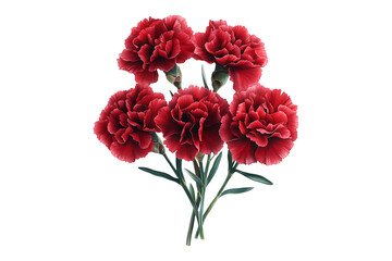 Bouquet of red carnation flowers Isolated on Transparent Background PNG Image.