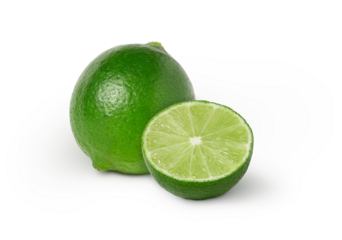 Whole fresh lime and a slice isolated.