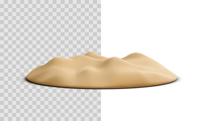 Sand island with shadow in 3d realistic style isolated on transparent background. Vector illustration