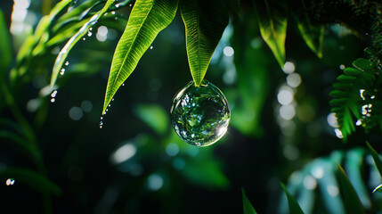 water drop on green leaf