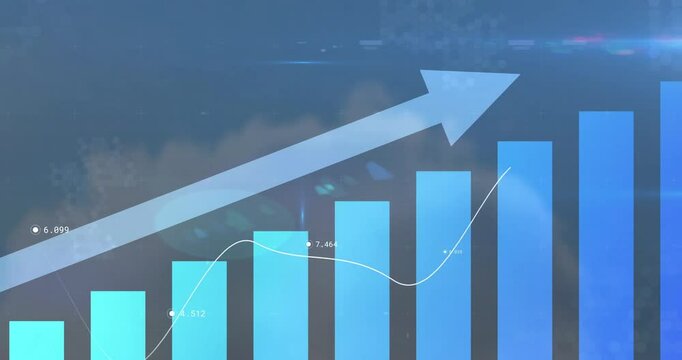 Animation of blue bar graph with upward arrow showing growth trend in school