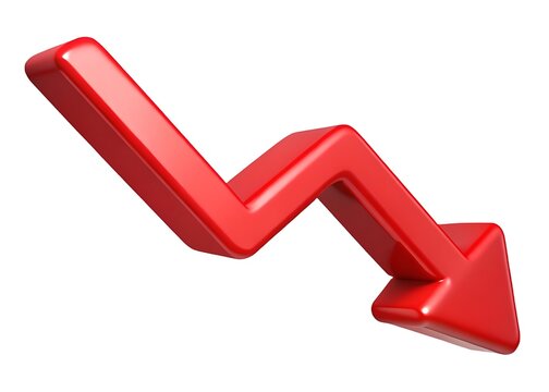 3d Red downward arrow  isolated on white background