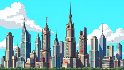 Fototapeta premium A Collection of Diverse Towering City Skyscrapers