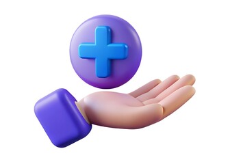 Obraz premium 3d hand holding plus sign icon isolated on white background