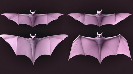 Four views of a pink bat model.