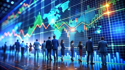 Business people analyzing global market data