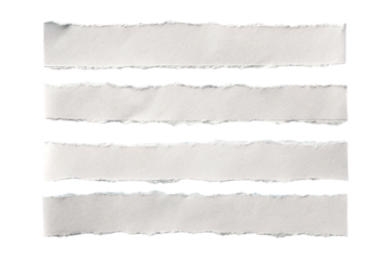 White ripped paper torn edges strips isolated on transparent background, cutout surface banner of page pieces