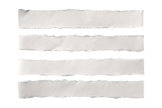 White ripped paper torn edges strips isolated on transparent background, cutout surface banner of page pieces