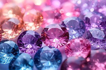 Colorful Set of Gemstones and Diamonds with Various Crystals and Minerals