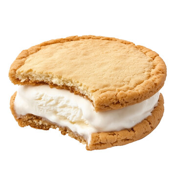 Cookie ice cream sandwich with bite taken out isolated on white background
