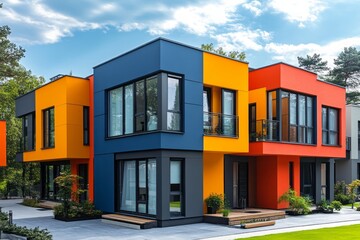 Fototapeta premium Modern colorful townhouses display vibrant and geometric architectural design