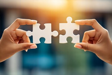 Close-up of hands holding puzzle pieces, representing partnership and collaboration. (Puzzle)