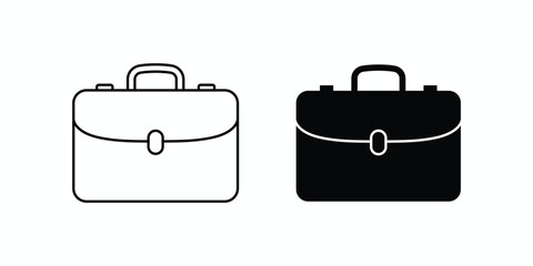Minimalist Briefcase Icon Set in Black and Outline Styles for Business Professional Branding Designs