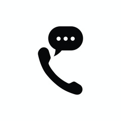 Simple Black Telephone with Speech Bubble Icon on Transparent Background for Communication Designs