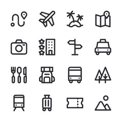 A set of icons for travel and transportation