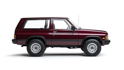 Side view of a vintage burgundy SUV