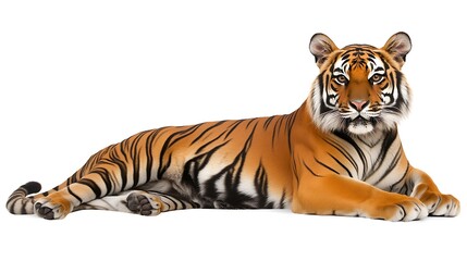 Obraz premium Reclining tiger isolated on white.