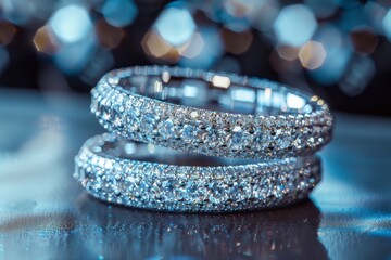 Dazzling Duo: Two exquisite diamond bracelets glitter and shimmer under soft, inviting light, exuding luxury and style.