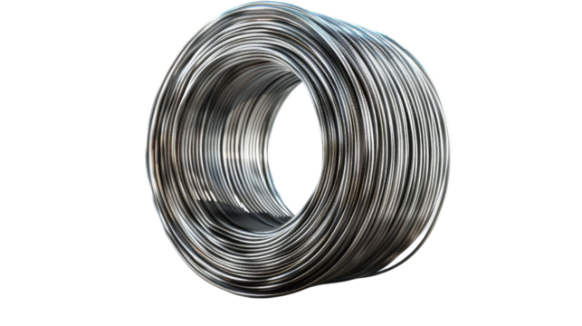 Coiled Metal Wire: A tightly wound coil of shiny, metallic wire, its form reflecting the cool, industrial nature of the material.