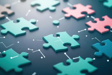 Obraz premium Abstract background with puzzle pieces and interconnected pathways, representing problemsolving and strategic thinking in the realm of business panorama